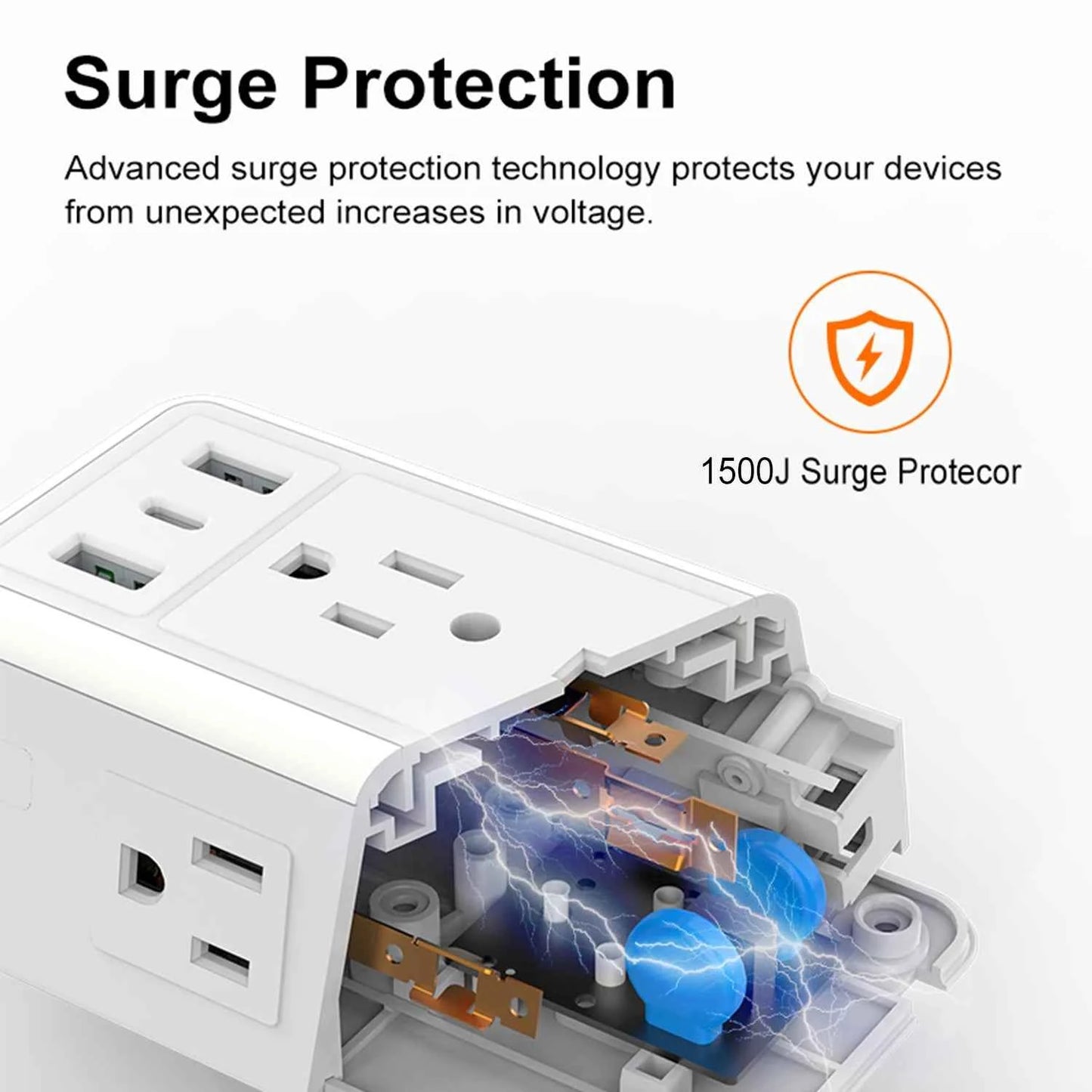 DFShop surge protector outlet hub showing advanced surge protection technology inside the device