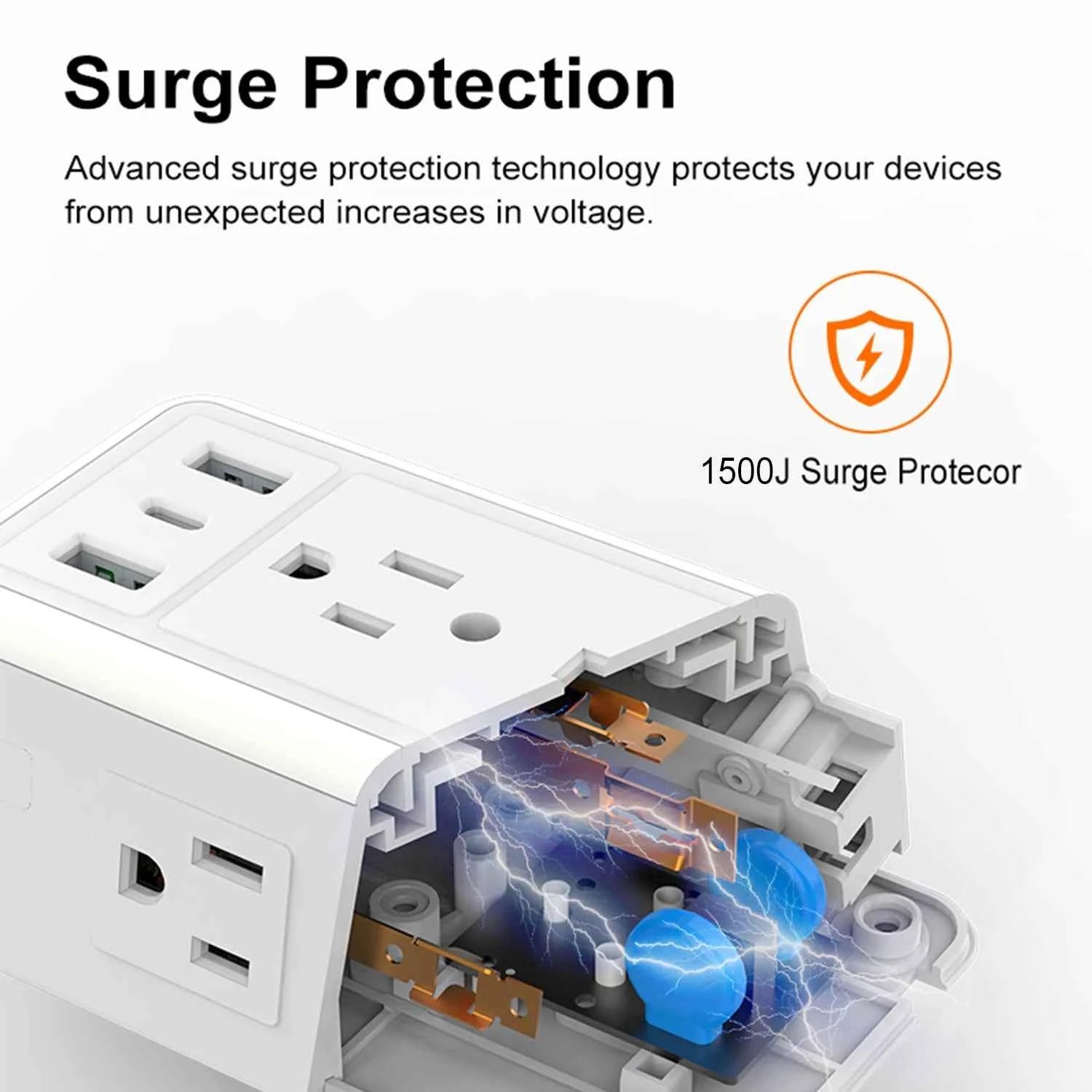 DFShop surge protector outlet hub showing advanced surge protection technology inside the device