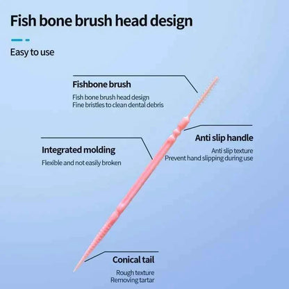 Ultra fine family toothpick box featuring fish bone brush head, anti slip handle, integrated molding, and conical tail
