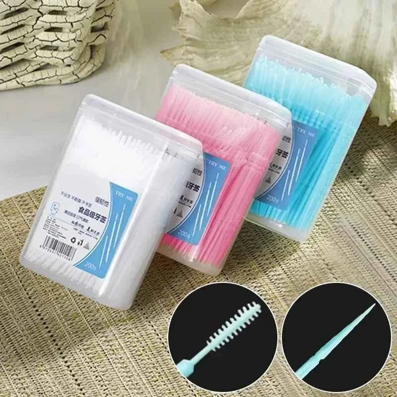 DFShop ultra fine family toothpick box with white, pink, and blue toothpicks in transparent containers