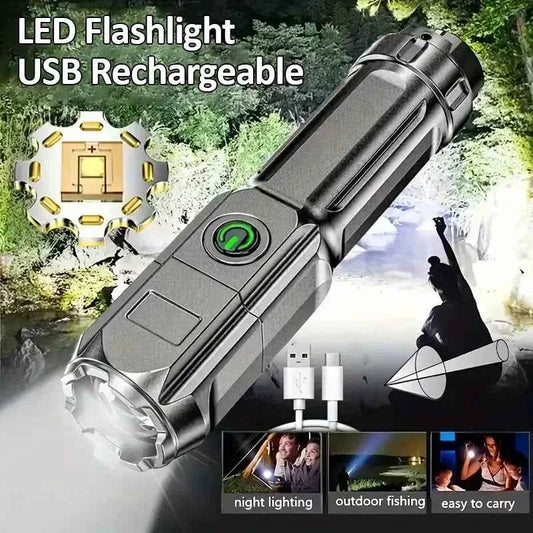 USB rechargeable tactical flashlight by DFShop with LED light for night lighting and outdoor fishing