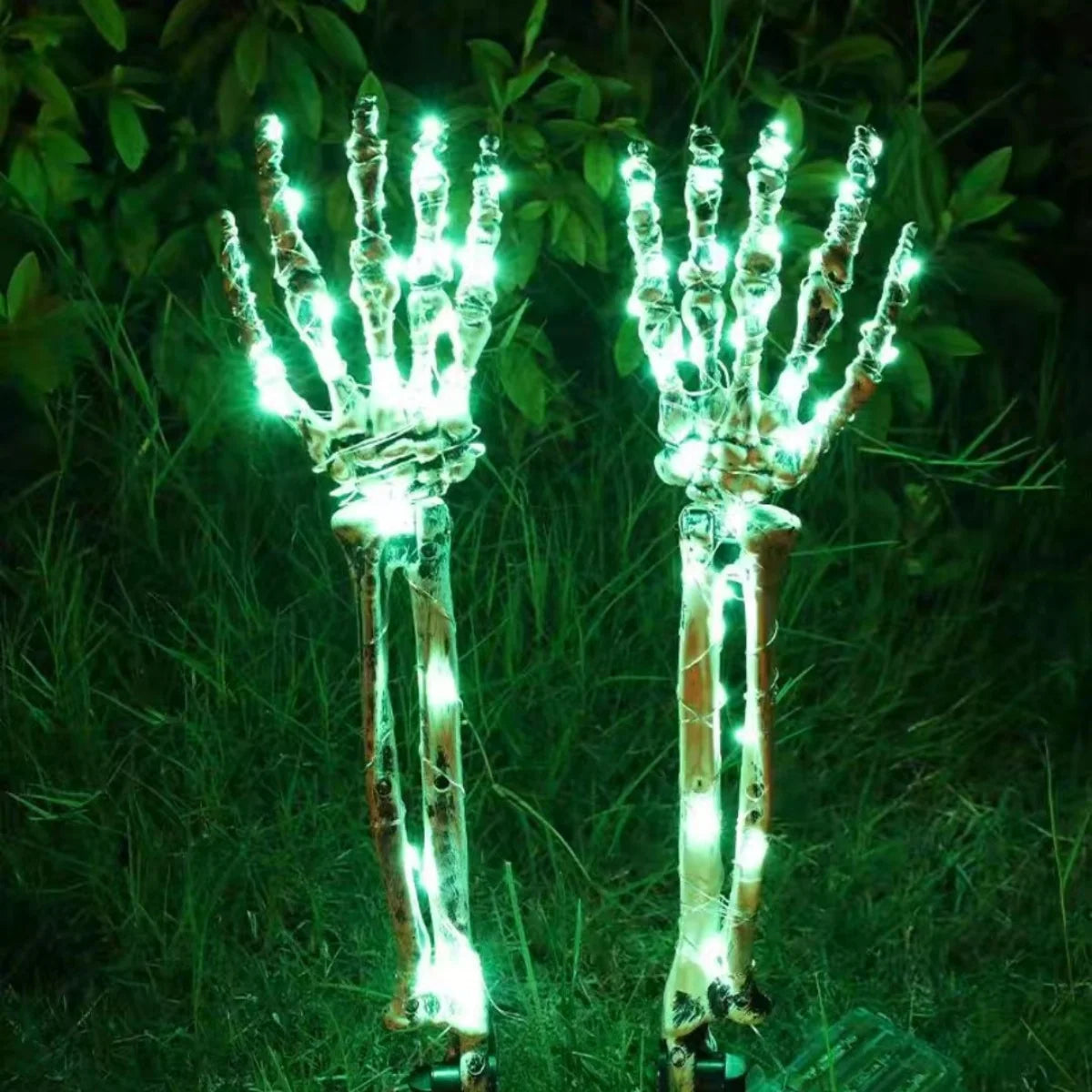 DFShop Halloween ghost hand lights glowing green skeleton hands decoration in garden at night