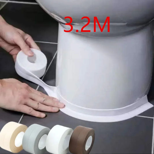 Waterproof wall seal strip being applied around toilet base with four color options and 3.2M length