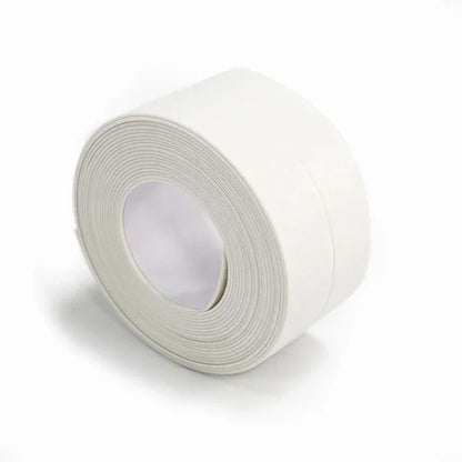 White roll of waterproof wall seal strip for preventing water leaks on walls and surfaces