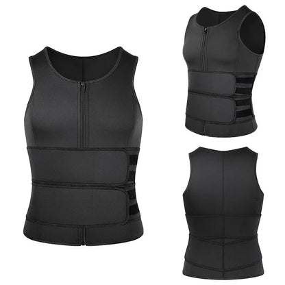 DFShop men's slimming waist trainer vest in black with front zipper and adjustable waist straps