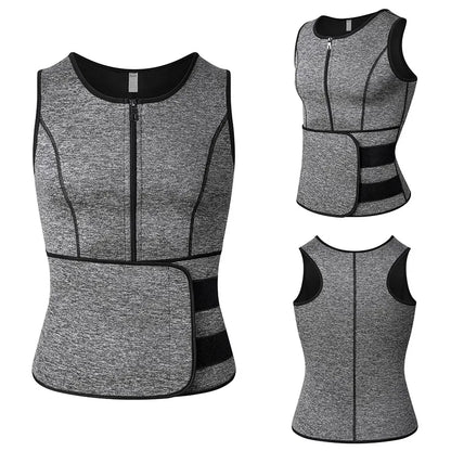 DFShop men's slimming waist trainer vest in gray with front zipper and adjustable waist strap