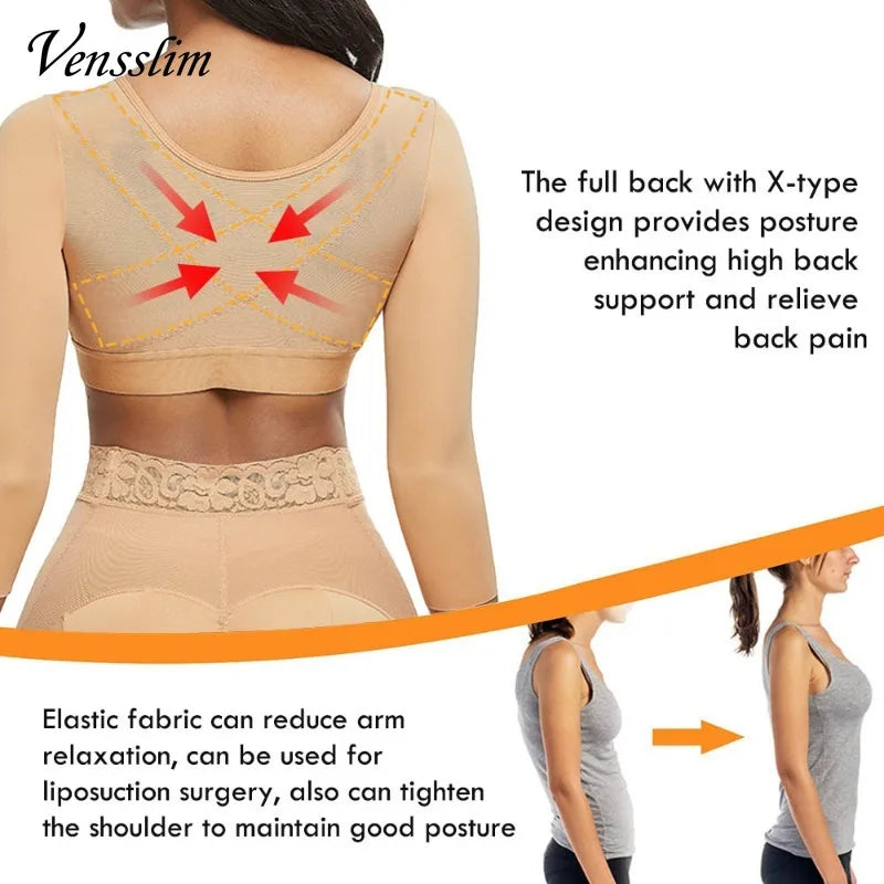 DFShop women's arm shaper long sleeves in beige with posture support and back pain relief design