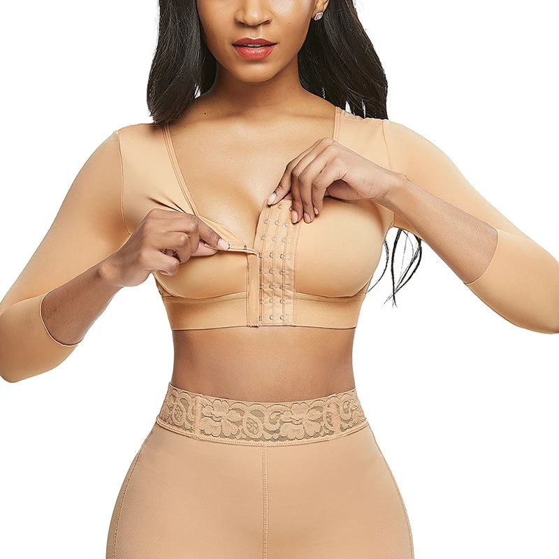 Women's arm shaper long sleeves in nude color with front hook closure by DFShop
