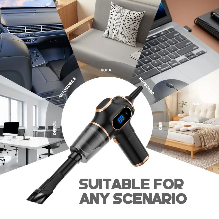 Wireless car vacuum cleaner by DFShop shown with digital display and brush attachment for cleaning cars sofas keyboards and beds