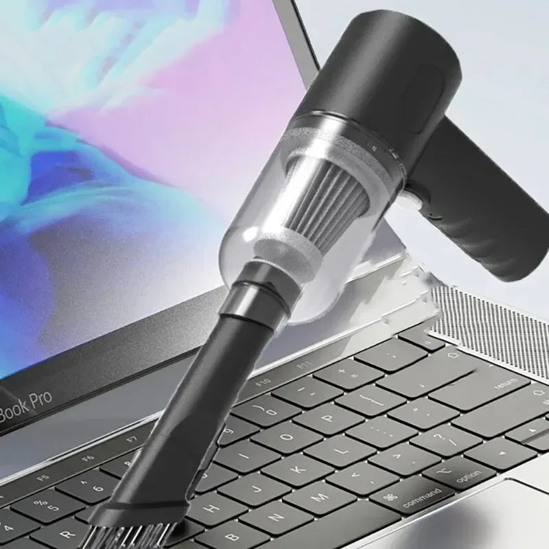 DFShop wireless car vacuum cleaner in black cleaning laptop keyboard with brush attachment