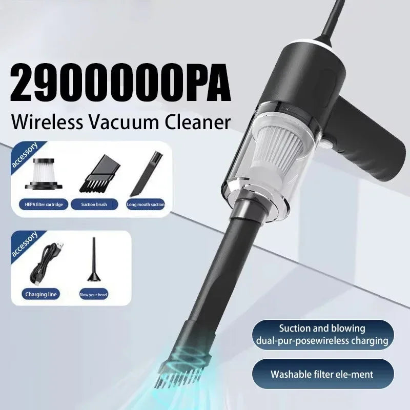 DFShop wireless car vacuum cleaner with HEPA filter cartridge and suction brush accessories