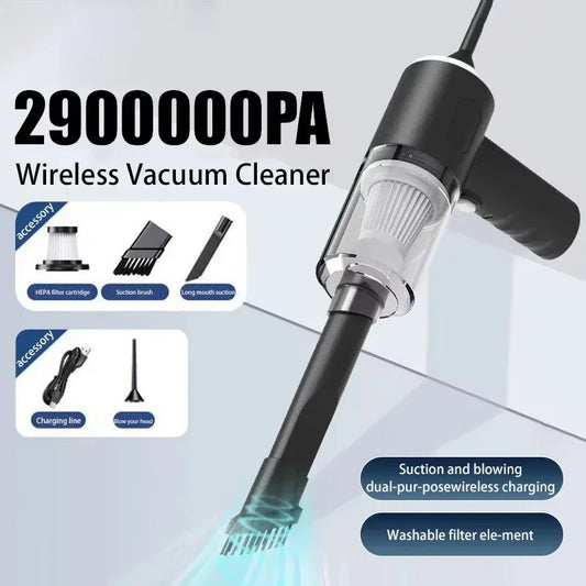 DFShop wireless car vacuum cleaner with HEPA filter cartridge and suction brush accessories