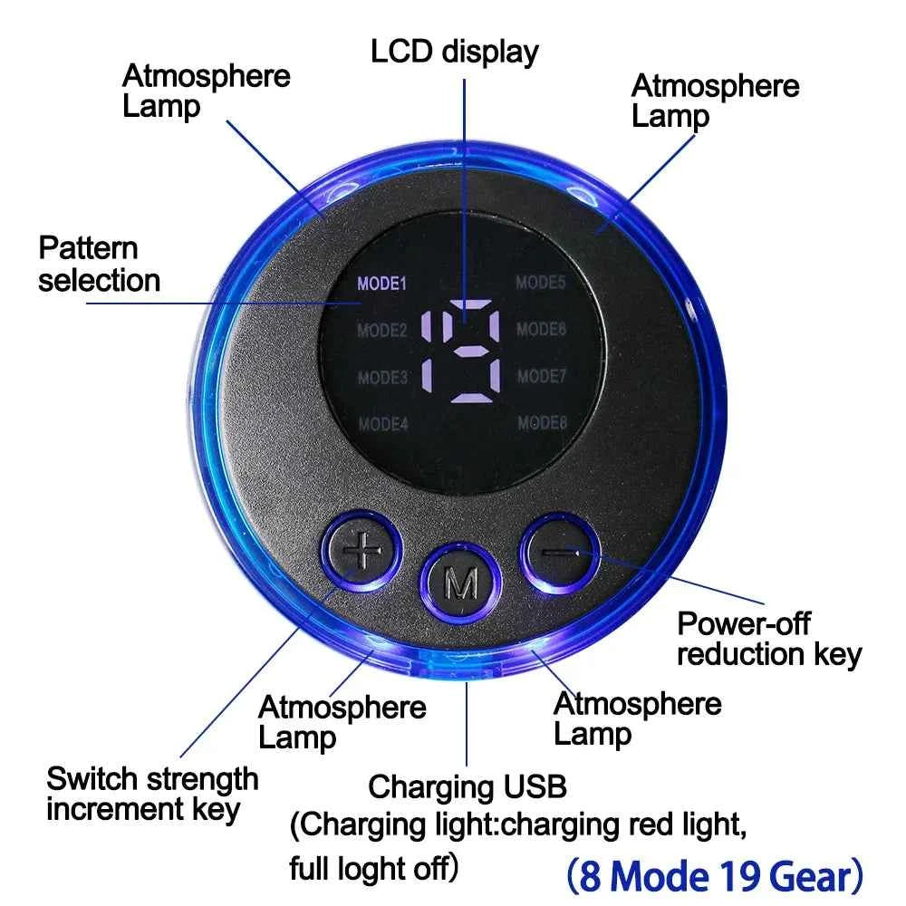 Wireless EMS muscle stimulator round control panel with LCD display and multiple mode buttons by DFShop
