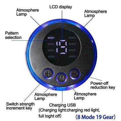 Wireless EMS muscle stimulator round control panel with LCD display and multiple mode buttons by DFShop