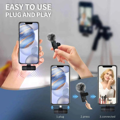 Wireless mic mount shown being easily plugged into smartphone for clear audio recording and video calls