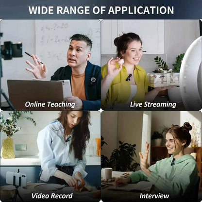 Wireless mic mount shown in use for online teaching live streaming video record and interview setups